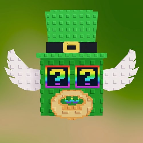 AI Design for make this lucky block face forward exactly like this rainbow lucky block DO NOT ALTER THE DESIGN OF THE LEPRECHAUN LUCKY BLOCK WHATSOEVER