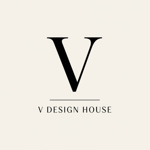 AI Design for Large stylish “V” as the main element
Below it:
V Design House
Thin spacing, minimal layout
Style
Luxury serif font
Clean, high-fashion look (like designer brands)