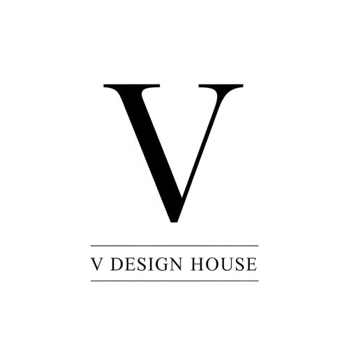 AI Design for Large stylish “V” as the main element
Below it:
V Design House
Thin spacing, minimal layout
Style
Luxury serif font
Clean, high-fashion look (like designer brands)