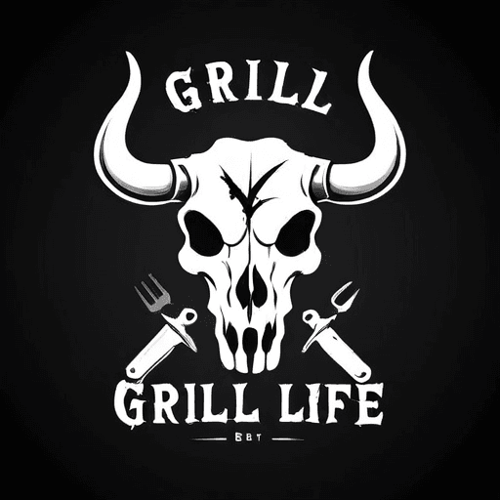 AI Design for Grill Life, Bovine Skull, Charcoal 