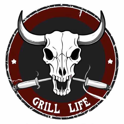 AI Design for Grill Life, Bovine Skull, Charcoal 