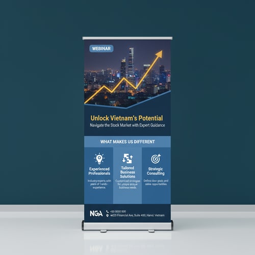 AI Design for Generate Headline for roll up banner design .Please give me a new and better design based on this design with detailed description.
