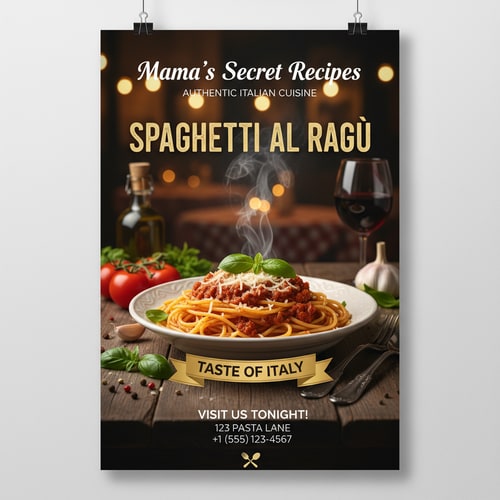 AI Design for You design me different types of restaurant posters. The posters must be unique. I will give these designs to the client.