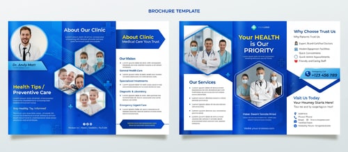AI Design for Doctor Services Tri-Fold Brochure Content
Headline:
“Your Health, Our Priority”
Subheadline:
Comprehensive Medical Care You Can Trust
About Our Clinic / Practice
Welcome to [Your Clinic Name], where compassionate care meets modern medical excellence. Our mission is to provide personalized healthcare solutions that improve lives and promote wellness for individuals and families.
With state-of-the-art technology, experienced physicians, and a friendly support team, we ensure every patient receives the attention and care they deserve.

Our Vision:
To be a trusted healthcare partner for our community — promoting wellness, prevention, and healing.

Our Values:
Compassion • Trust • Excellence • Integrity
Our Services

Comprehensive Medical Services
We offer a full range of diagnostic, preventive, and treatment services designed to support your overall well-being.

General Health Care:

Routine Checkups & Physical Exams

Immunizations & Vaccinations

Chronic Disease Management (Diabetes, Hypertension, etc.)

Specialized Treatments:

Cardiology & Heart Care

Pediatrics & Family Medicine

Women’s Health & Maternity Care

Orthopedic & Joint Pain Management

Diagnostic & Laboratory:

Digital X-Ray, ECG, & Ultrasound

Blood & Urine Tests

Health Screening Packages

Emergency & Urgent Care:

24/7 Emergency Services

Minor Injuries & First Aid

Ambulance Support
Why Choose Us

Why Patients Trust Us

👩‍⚕️ Expert, Board-Certified Doctors

🏥 Modern Equipment & Facilities

💬 Personalized Consultation

⏱️ Quick & Convenient Appointments

❤️ Friendly and Caring Staff

Your Health Journey Starts Here!
We’re dedicated to guiding you toward a healthier, happier life — one step at a time
Health Tips / Preventive Care

Stay Healthy, Stay Informed!

Eat a balanced diet and stay hydrated

Get regular exercise and quality sleep

Schedule yearly health checkups

Don’t ignore early warning signs

Manage stress and mental wellness

💡 Prevention is better than cure — take charge of your health today!
Contact & Booking

Visit Us Today!
📍 Address: [Your Clinic Address]
📞 Phone: [Contact Number]
📧 Email: [Email Address]
🌐 Website: [Website URL]
🕓 Working Hours: [Days & Time]

Book Your Appointment Now!
Call or visit us online to schedule your visit with one of our experienced doctors.

Follow Us:
🔹 Facebook | 🔹 Instagram | 🔹 LinkedIn | 🔹 YouTube