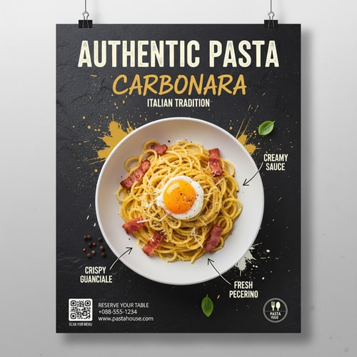 AI Design for You design me different types of restaurant posters. The posters must be unique. I will give these designs to the client.