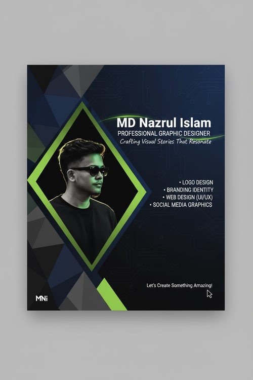 AI Design for Hello ai, my name is MD Nazrul Islam. I am a professional graphic designer. I want to make a Facebook cover design. So please give me good content to make a Facebook cover design and design it for me. And this cover will promote my ID. My Facebook cover size is 851 pixels*360 pixels