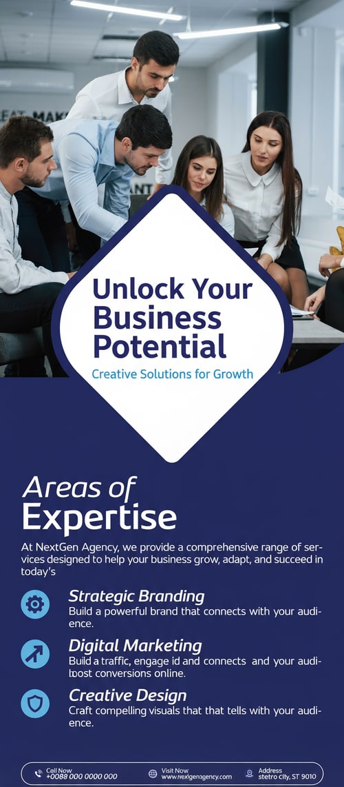 AI Design for Generate Headline for roll up banner design .Please give me a new and better design based on this design with detailed description.