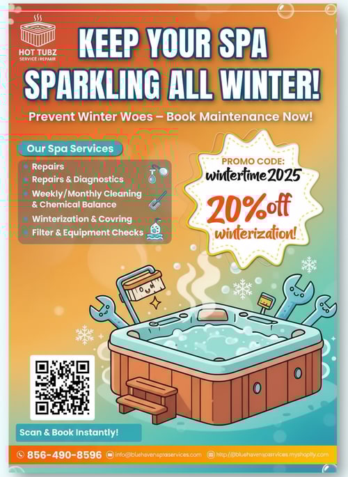 AI Design for I’m launching a direct-mail campaign and need a single, fun and vibrant flyer that convinces homeowners to book our hot tub, spa repair, and—most importantly—ongoing maintenance services.
What absolutely must appear:
• A bold headline focused on maintenance.
• The promo code “wintertime2025” with a clear “20 % off winterization” call-out.
• A concise snapshot of our services.
• Easy-to-spot contact details (phone, email, web, or QR—whatever presents best).
I’m wide open on color choices, so feel free to explore palettes that shout energy and warmth while keeping text readable. Icons, playful illustrations, or clever layouts are welcome as long as they steer the eye toward the discount and our maintenance offer.
Keep the scope simple: one postcard-sized or letter-sized flyer ready for print and digital use. I’ll award the prize to the concept that grabs attention fast, feels on-brand, and nudges readers to book before winter hits.
Deliverables for the winner:
– High-resolution, print-ready PDF (CMYK)
– Editable source file (AI, PSD, or InDesign)
Show me your best splash of creativity and let’s keep spas sparkling all winter!
Attached is our logo. Attached is some ideas of different flyers. I found online as well as our contact information is below.
All our package pricing is on our website.