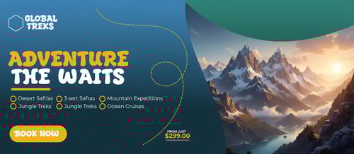 AI Design for A travel advertising banner with a blue and green gradient in the background. On the left is the phrase "Explore the World" in bold, white, and yellow typography. Below, there are selection options with the text "1 Service" to "6 Services" in yellow and white typography. On the bottom left is a "Book Now" button. On the top left, there is a space for a logo with the text "Your Logo". On the top right, a curved shape has been cut out, revealing a photographic image of Venice. The scene features a canal lined with colorful buildings. Gondolas are seen floating on the water. The warm light of the buildings contrasts with the cool, dark sky. The price is displayed below the image with the text "Starting at $799.00". The style seems to be a digital graphic design, with the image of Venice providing visual interest. Design something good and unique like this.