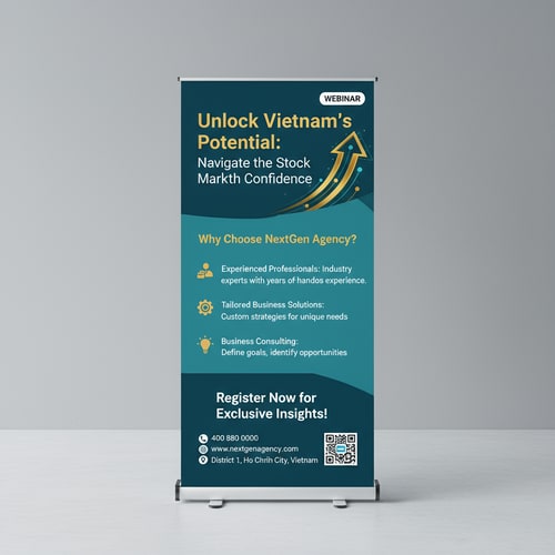 AI Design for Generate Headline for roll up banner design .Please give me a new and better design based on this design with detailed description.