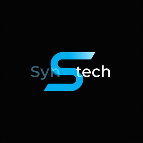 AI Design for Logo Design:Minimalist tech icon logo for a company called Syntech.Create a modern monogram icon that merges the letters S and T into a single cohesive symbol.The T is bold and geometric, centered, while the S wraps around it in a smooth, futuristic shape.Use negative space so the letters are clever but readable.Add subtle circuit-inspired details (small nodes or lines) integrated into the S shape — not overly detailed.Color palette: electric blue, white, and black.Designed to look perfect in dark mode (black background with blue and white icon).Flat vector style, no gradients, no shadows, no text outside the icon.Clean, scalable, professional, suitable for a tech / software / AI company.
