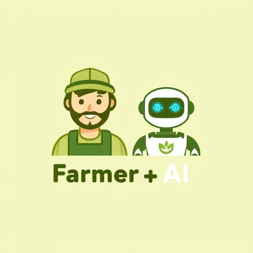 AI Design for A modern minimal logo combining a friendly farmer and an AI chatbot/robot. The farmer should be shown with simple traditional elements (cap or hat, crop/leaf symbol) and the AI bot should have a clean, futuristic look with soft glowing eyes or circuit patterns. Blend both into a unified symbol representing "human + AI partnership in farming". Use green and earthy tones with a touch of blue for the AI. Style: flat, professional, scalable, suitable for app icon and branding. FARMER+AI DO WANT TEXT TEXT IS KRISHI.AI MAKE IT GOOD