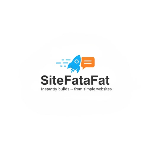 AI Design for Create a clean, modern logo for “SiteFataFat” — a platform that instantly builds websites from simple English prompts. The logo should feel fast, smart, and approachable. Use vibrant yet professional colors (like electric blue, orange, or teal). Include an icon that represents speed or simplicity — such as a lightning bolt, rocket, or chat bubble. The style should be minimal, tech-friendly, and suitable for both app and website use.