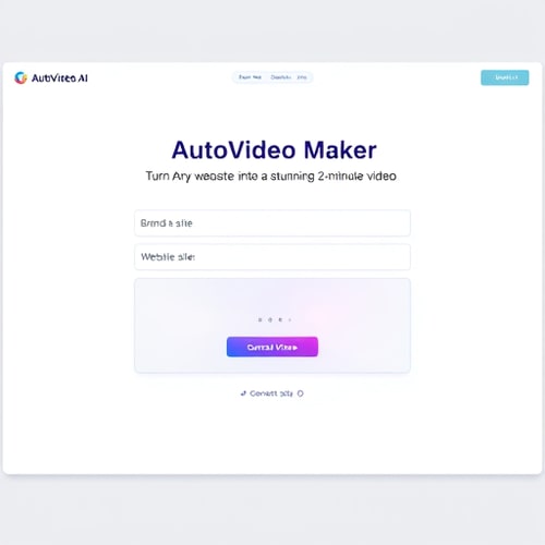 AI Design for Prompt:
Create a modern, visually appealing, and responsive web page UI called “AutoVideo Maker”.
Core Functionality:
The page should have two main input fields:
Brand Name (placeholder: “Enter your brand name”)
Website URL (placeholder: “https://example.com”
)
A Submit button labeled “Generate Video”.
When the user submits the form:
The page should simulate reading the entered website URL.
Then show a loading animation (AI wave, glowing circle, or morphing dots).
After that, display a preview card or video area that says:
“Analyzing site... generating 2-minute video...”
Finally, replace it with a message: “✅ Your 2-minute AI video is ready!” and a video preview placeholder box.
Design Requirements:
Theme: Sleek, futuristic, and minimalistic with a tech-inspired feel.
Color Palette: Use a distinct and vibrant color theme —
Gradient mix of #3278bd, #3dbeb7, #232323, with highlights of neon blue or teal.
Typography: Use clean, modern fonts like Poppins, Inter, or Urbanist.
Input Fields:
Glassmorphism style — soft transparency with light borders and shadows.
Rounded corners and smooth focus glow.
Button:
Gradient background, hover animation (scale + glow).
Animations:
Smooth hover effects using CSS transitions or Framer Motion.
Animated background elements (subtle motion gradient, glowing dots, or AI lines).
Background:
Use a modern AI-themed illustration or abstract gradient image (like circuits, neon waves, or 3D mesh).
Slight blur or glow for a premium look.
Layout:
Navbar: Minimal with logo text “AutoVideo.AI” on top.
Hero Section: Centered title and form box in the middle of the screen.
Title: “Turn Any Website Into a Stunning 2-Minute Video”
Subtext: “Enter your brand name and website URL — our AI will read your site and generate an engaging short video.”
Footer: Small text “© 2025 Sublimity Soft Pvt. Ltd.”
Tech Stack:
HTML + Tailwind CSS + basic JavaScript
Smooth animations (Framer Motion or CSS transitions)
Fully responsive for mobile and desktop.
Goal:
Deliver a clean, futuristic landing page that feels like an AI-powered tool interface, combining elegance, clarity, and cutting-edge aesthetics.