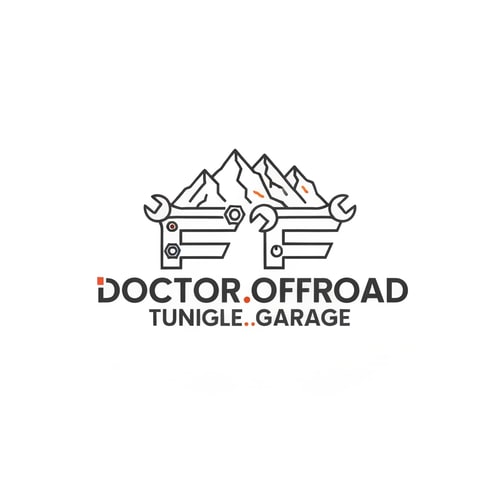 AI Design for Design a clean, linear, and minimal typographic logo for a car garage specialized in offroad tuning and vehicle customization, named “Doctor.Offroad.Garage”.
Integrate a simple linear illustration of mountains and rocks into the design to symbolize offroad adventure and rugged terrain.
The logo should have sharp, angular, and rugged linework, with a bold monoline vector style.
Incorporate mechanical elements such as nuts, bolts, and wrench heads subtly within the typography, especially integrating them into the design of the two “F” letters, whose tops should be shaped like wrench heads.
Use metallic tones such as dark gray, steel silver, and small orange or red accents to create an industrial and offroad atmosphere.
The overall composition should feel powerful yet minimal — clean lines, geometric structure, flat (no shadows), transparent background, vector-style design suitable for car decals, garage signage, and brand identity.