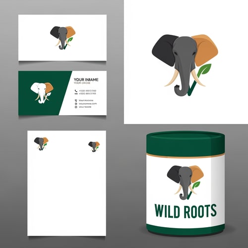 AI Design for I want to see this elephant logo developed into a more complete branding based on the attached examples" -- and you add the logo in the prompt bar or automatino workflow