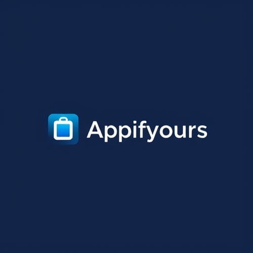 AI Design for "A clean, professional, and elegant logo for 'Appifyours'. The concept is to represent the effortless creation of a mobile app from an existing online store. The logo could be a simple geometric shape, like a square or a circle, that contains an icon. The icon should be a subtle nod to both a browser's window and a mobile app icon, with a gentle flow or transformation between the two. The design should feel tech-forward and innovative. The color scheme should be sophisticated, using a deep navy blue, a light sky blue, and white. The overall aesthetic should be professional and minimalist, with a focus on negative space to create a striking and memorable design."