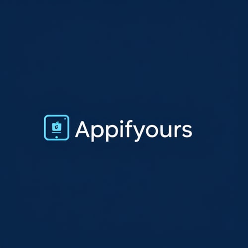 AI Design for "A clean, professional, and elegant logo for 'Appifyours'. The concept is to represent the effortless creation of a mobile app from an existing online store. The logo could be a simple geometric shape, like a square or a circle, that contains an icon. The icon should be a subtle nod to both a browser's window and a mobile app icon, with a gentle flow or transformation between the two. The design should feel tech-forward and innovative. The color scheme should be sophisticated, using a deep navy blue, a light sky blue, and white. The overall aesthetic should be professional and minimalist, with a focus on negative space to create a striking and memorable design."