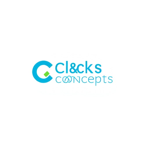 AI Design for Act as a highly experienced graphic designer with 25 years of expertise in creating logos for startups. Design a logo for 'Clicks & Concepts,' an event management company specializing in private birthdays, corporate events, and photoshoots. The logo should combine a Wordmark and logo mark highligting the Letters C, &, C to reflect the startup's dynamic identity. Use sky blue as the primary color, and suggest a complementary color combination that works well with it. Focus on a vibrant color palette that appeals to younger audiences. The design should balance playfulness with professionalism to resonate with both corporate and private clients.