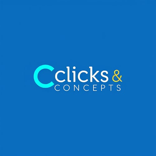 AI Design for Act as a highly experienced graphic designer with 25 years of expertise in creating logos for startups. Design a logo for 'Clicks & Concepts,' an event management company specializing in private birthdays, corporate events, and photoshoots. The logo should combine a Wordmark and logo mark highligting the Letters C, &, C to reflect the startup's dynamic identity. Use sky blue as the primary color, and suggest a complementary color combination that works well with it. Focus on a vibrant color palette that appeals to younger audiences. The design should balance playfulness with professionalism to resonate with both corporate and private clients.