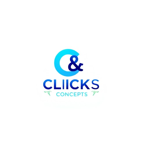 AI Design for Act as a highly experienced graphic designer with 25 years of expertise in creating logos for startups. Design a logo for 'Clicks & Concepts,' an event management company specializing in private birthdays, corporate events, and photoshoots. The logo should combine a Wordmark and logo mark highligting the Letters C, &, C to reflect the startup's dynamic identity. Use sky blue as the primary color, and suggest a complementary color combination that works well with it. Focus on a vibrant color palette that appeals to younger audiences. The design should balance playfulness with professionalism to resonate with both corporate and private clients.