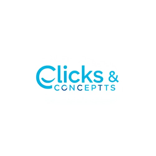 AI Design for Act as a highly experienced graphic designer with 25 years of expertise in creating logos for startups. Design a logo for 'Clicks & Concepts,' an event management company specializing in private birthdays, corporate events, and photoshoots. The logo should combine a Wordmark and logo mark to reflect the startup's dynamic identity. Use sky blue as the primary color, and suggest a complementary color combination that works well with it. Focus on a vibrant color palette that appeals to younger audiences. The design should balance playfulness with professionalism to resonate with both corporate and private clients.