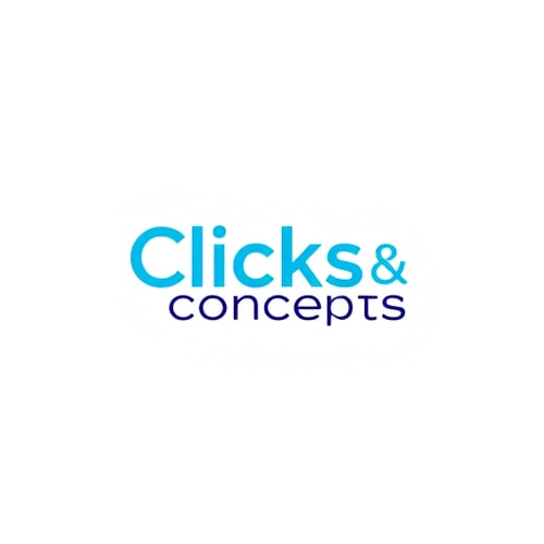 AI Design for Act as a highly experienced graphic designer with 25 years of expertise in creating logos for startups. Design a logo for 'Clicks & Concepts,' an event management company specializing in private birthdays, corporate events, and photoshoots. The logo should combine a Wordmark and logo mark to reflect the startup's dynamic identity. Use sky blue as the primary color, and suggest a complementary color combination that works well with it. Focus on a vibrant color palette that appeals to younger audiences. The design should balance playfulness with professionalism to resonate with both corporate and private clients.