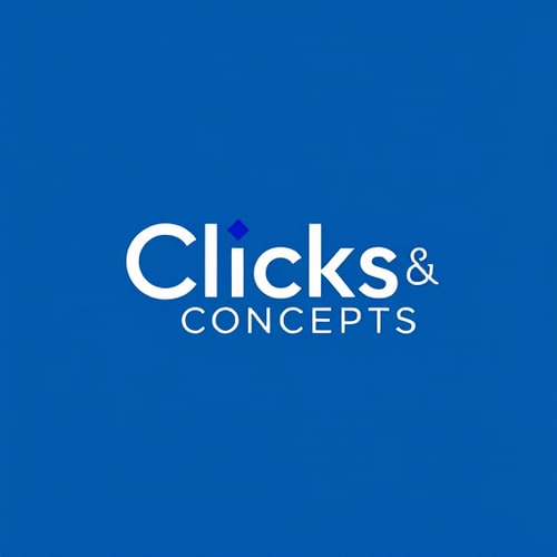 AI Design for Act as a highly experienced graphic designer with 25 years of expertise in creating logos for startups. Design a logo for 'Clicks & Concepts,' an event management company specializing in private birthdays, corporate events, and photoshoots. The logo should combine a Wordmark and logo mark to reflect the startup's dynamic identity. Use sky blue as the primary color, and suggest a complementary color combination that works well with it. Focus on a vibrant color palette that appeals to younger audiences. The design should balance playfulness with professionalism to resonate with both corporate and private clients.
