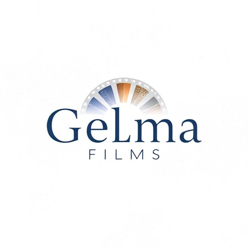 AI Design for Pictorial for a film production company named "Gelma Films": A stylized film reel with subtle, abstract light flares, a sophisticated palette of deep blues, golds, and muted grays, and a modern, elegant sans-serif typeface. Design with a cinematic and artistic influence, focusing on a clean, memorable, and impactful visual execution, on a subtle textured background.