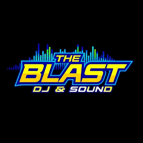 AI Design for a high-energy DJ and sound company named "The Blast DJ & Sound": Abstract sound wave forming a stylized 'B' or 'S', vibrant electric blue and sharp yellow, bold sans-serif font with subtle angular cuts. Design with a modern, futuristic influence and a sleek, dynamic style direction, incorporating subtle glowing effects on the sound wave, and a clean, solid background.