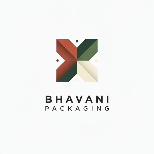 AI Design for Minimalist for a modern and reliable packaging design company named "Bhavani Packaging": Abstract representation of interconnected packaging elements, muted earthy tones (terracotta, deep green, cream), clean sans-serif font. Design inspired by geometric patterns and functional aesthetics, with sharp lines and subtle gradients, on a plain white background.