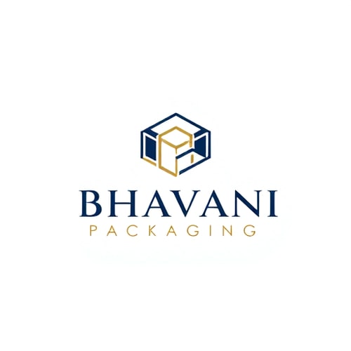 AI Design for Minimalist for a packaging design company named "Bhavani Packaging": A stylized "B" seamlessly integrated with a subtle outline of a box or a folded sheet, representing creation and structure. Clean, modern, and sophisticated. Navy blue and gold, with touches of crisp white. Sans-serif, geometric font, with slightly rounded edges. Art Deco influence for elegance and timelessness, combined with a modern, geometric sensibility. Abstract geometric shapes forming a clean and abstract symbol. White background.