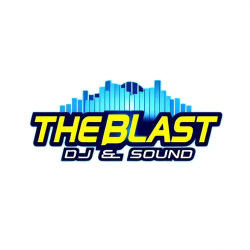 AI Design for a high-energy DJ and sound company named "The Blast DJ & Sound": Abstract sound wave forming a stylized 'B' or 'S', vibrant electric blue and sharp yellow, bold sans-serif font with subtle angular cuts. Design with a modern, futuristic influence and a sleek, dynamic style direction, incorporating subtle glowing effects on the sound wave, and a clean, solid background.