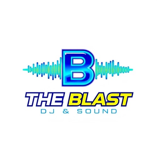 AI Design for a high-energy DJ and sound company named "The Blast DJ & Sound": Abstract sound wave forming a stylized 'B' or 'S', vibrant electric blue and sharp yellow, bold sans-serif font with subtle angular cuts. Design with a modern, futuristic influence and a sleek, dynamic style direction, incorporating subtle glowing effects on the sound wave, and a clean, solid background.