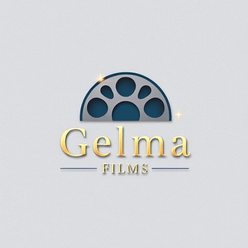 AI Design for Pictorial for a film production company named "Gelma Films": A stylized film reel with subtle, abstract light flares, a sophisticated palette of deep blues, golds, and muted grays, and a modern, elegant sans-serif typeface. Design with a cinematic and artistic influence, focusing on a clean, memorable, and impactful visual execution, on a subtle textured background.