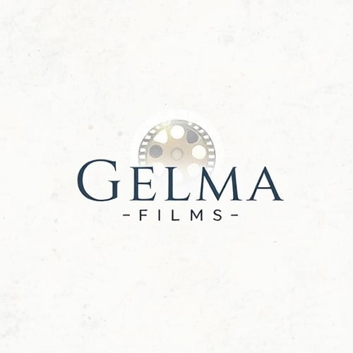 AI Design for Pictorial for a film production company named "Gelma Films": A stylized film reel with subtle, abstract light flares, a sophisticated palette of deep blues, golds, and muted grays, and a modern, elegant sans-serif typeface. Design with a cinematic and artistic influence, focusing on a clean, memorable, and impactful visual execution, on a subtle textured background.