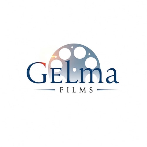 AI Design for Pictorial for a film production company named "Gelma Films": A stylized film reel with subtle, abstract light flares, a sophisticated palette of deep blues, golds, and muted grays, and a modern, elegant sans-serif typeface. Design with a cinematic and artistic influence, focusing on a clean, memorable, and impactful visual execution, on a subtle textured background.