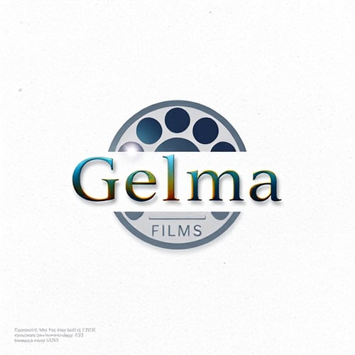 AI Design for Pictorial for a film production company named "Gelma Films": A stylized film reel with subtle, abstract light flares, a sophisticated palette of deep blues, golds, and muted grays, and a modern, elegant sans-serif typeface. Design with a cinematic and artistic influence, focusing on a clean, memorable, and impactful visual execution, on a subtle textured background.