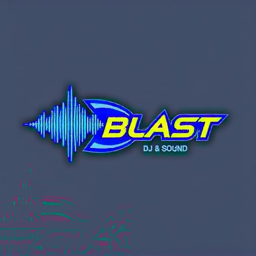 AI Design for a high-energy DJ and sound company named "The Blast DJ & Sound": Abstract sound wave forming a stylized 'B' or 'S', vibrant electric blue and sharp yellow, bold sans-serif font with subtle angular cuts. Design with a modern, futuristic influence and a sleek, dynamic style direction, incorporating subtle glowing effects on the sound wave, and a clean, solid background.