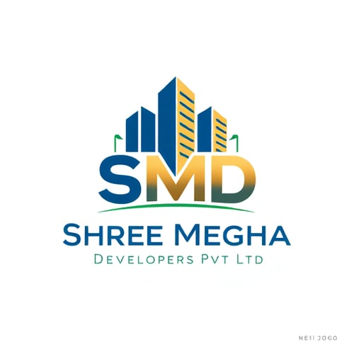 AI Design for A professional mascot-style logo for a real estate company named Shree Megha Developers Pvt Ltd. The mascot/icon should creatively integrate the letters SMD into its structure, forming the base or core design of the icon. Incorporate real estate elements such as sleek modern buildings, skyscrapers, or minimal open plot outlines. The design should be clean, bold, and minimal, exuding trust, stability, and premium quality. Use a balanced color palette of blues (trust), golds (luxury), and greens (growth). The overall style should be vector-based, scalable, and branding-ready. The mascot should look modern and authoritative, suitable for a professional real estate brand.