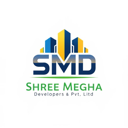 AI Design for A professional mascot-style logo for a real estate company named Shree Megha Developers Pvt Ltd. The mascot/icon should creatively integrate the letters SMD into its structure, forming the base or core design of the icon. Incorporate real estate elements such as sleek modern buildings, skyscrapers, or minimal open plot outlines. The design should be clean, bold, and minimal, exuding trust, stability, and premium quality. Use a balanced color palette of blues (trust), golds (luxury), and greens (growth). The overall style should be vector-based, scalable, and branding-ready. The mascot should look modern and authoritative, suitable for a professional real estate brand.