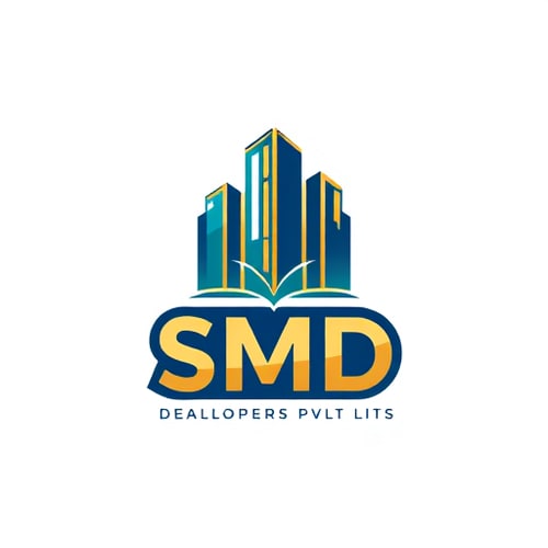 AI Design for A professional mascot-style logo for a real estate company named Shree Megha Developers Pvt Ltd. The mascot/icon should creatively integrate the letters SMD into its structure, forming the base or core design of the icon. Incorporate real estate elements such as sleek modern buildings, skyscrapers, or minimal open plot outlines. The design should be clean, bold, and minimal, exuding trust, stability, and premium quality. Use a balanced color palette of blues (trust), golds (luxury), and greens (growth). The overall style should be vector-based, scalable, and branding-ready. The mascot should look modern and authoritative, suitable for a professional real estate brand.