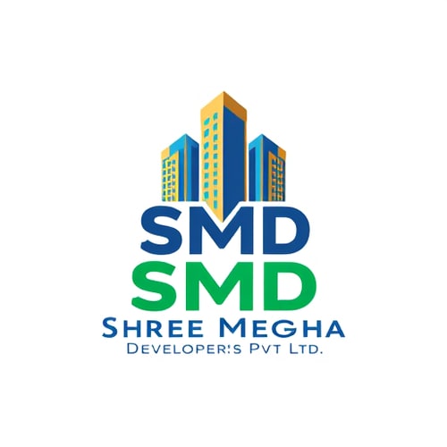 AI Design for A professional mascot-style logo for a real estate company named Shree Megha Developers Pvt Ltd. The mascot/icon should creatively integrate the letters SMD into its structure, forming the base or core design of the icon. Incorporate real estate elements such as sleek modern buildings, skyscrapers, or minimal open plot outlines. The design should be clean, bold, and minimal, exuding trust, stability, and premium quality. Use a balanced color palette of blues (trust), golds (luxury), and greens (growth). The overall style should be vector-based, scalable, and branding-ready. The mascot should look modern and authoritative, suitable for a professional real estate brand.