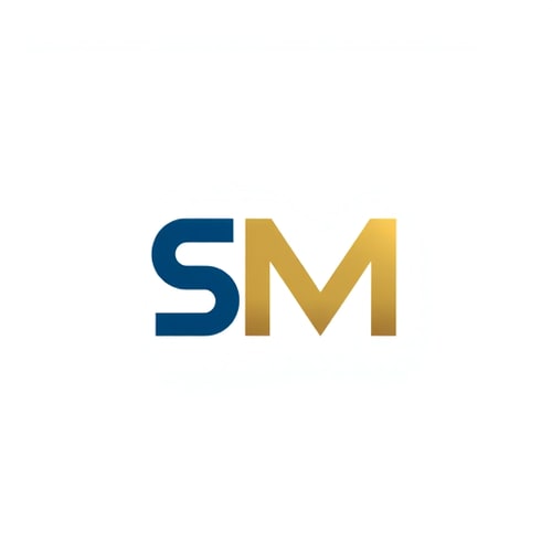 AI Design for A modern, minimal mascot-style logo icon combining the letters "S" and "M". The letters should be cleverly shaped to resemble real estate elements: a building, a house , or open plot outline. Clean, geometric lines, professional and premium look, with a balanced color palette (blues, golds, or greens). The design should clearly emphasize trust, growth, and stability while keeping the "SM" readable and integrated into the structure of the real estate symbol.