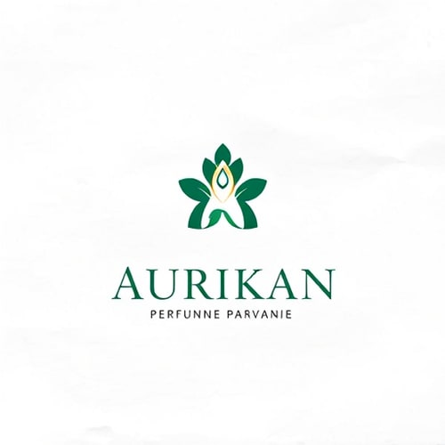 AI Design for Minimalist emblem for a luxury perfume brand named "Aurikan": A stylized, abstract representation of a blooming flower or a delicate scent diffusion, incorporating the initial 'A' subtly. A rich, opulent color palette of deep emerald green, brushed gold, and a touch of deep burgundy. Elegant, classic serif typography for the brand name and a more refined sans-serif for taglines. Design inspired by the timeless elegance of major perfume houses like Chanel and Dior, with a modern, sophisticated approach. Visual execution should be clean, with sharp lines and a sense of depth. Textured paper background.