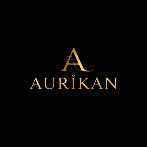 AI Design for Lettermark for a luxury, premium perfume brand named "AURÍKAN": A sophisticated and royal lettermark focusing on the brand name, emphasizing the accented "Í" with a subtle, integrated duality symbol. Use a minimal yet bold modern serif typography with a glossy finish. The design should evoke global premium fragrance house elegance (similar to Dior, Chanel, Tom Ford), with a symmetrical layout and clean, high-end fashion aesthetic. Visual execution will feature abstract smoke swirls subtly intertwined with a stylized monogram "A" or a balanced split design integrated into the typography. Color palette: black and gold or champagne gold on a dark background. Provide a high-resolution vector logo suitable for packaging and bottle labels, with a dark marble or gradient presentation background and a clean transparent version.