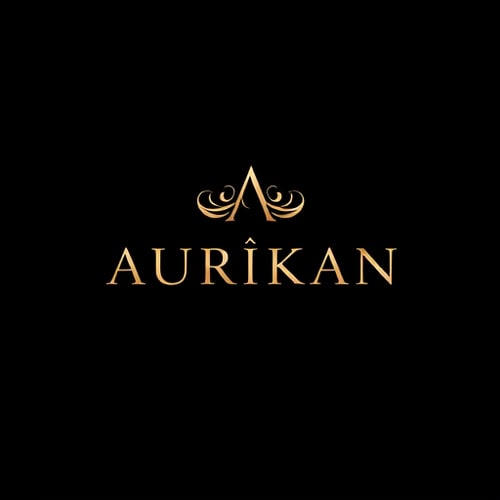 AI Design for Design a luxury, premium logo for a high-end perfume brand named “AURÍKAN”. The logo should feel elegant, royal, and sophisticated. Use a minimal yet bold typography style with a modern serif font. Emphasize the accented letter “Í” creatively.Include a subtle symbol that represents duality (light and dark), fragrance essence, or luxury — such as abstract smoke swirls, a crown, a monogram “A”, or a balanced split design.Color palette: black and gold, deep purple and rose pink, or champagne gold on dark background.Style: luxury perfume branding, minimal, clean, high-end fashion aesthetic, glossy finish, symmetrical layout, vector logo, high resolution, suitable for packaging and bottle label.Background: dark marble or gradient background for presentation, but also provide a clean transparent version.Make it look like a global premium fragrance house brand (similar to Dior, Chanel, Tom Ford level elegance).