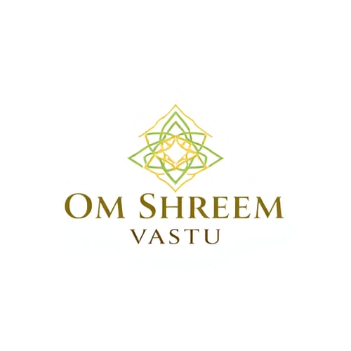 AI Design for Minimalist logo for a vastu (home science) business named "Om Shreem Vastu": abstract representation of cosmic energy and balance, earthy and serene tones like deep green, gold, and subtle brown, clean and elegant sans-serif font. Design inspired by sacred geometry and traditional Indian art, with interlocking lines forming a harmonious symbol, and a subtle gradient effect. Transparent background.