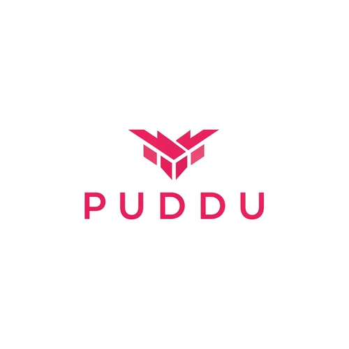 AI Design for A minimalist brand logo featuring the text "PUDDU" — Centered typographic composition with a modern graphic emblem, Saturated and vibrant shades of pink, Clean and high-contrast professional aesthetic, Flat vector graphic design with sharp edges and balanced weighting, Keep the text "PUDDU" EXACTLY unchanged; no rewriting, redrawing, correcting, or adding any text, Isolated on a solid white background.