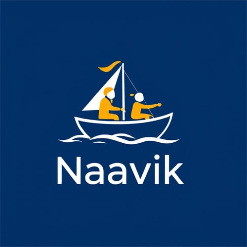 AI Design for Logo Prompt (for AI image generation):
A creative, modern logo showing a Naavik (sailor) and a Customer sailing together in the same boat.
The Naavik (sailor) should appear as the main effort-making person — steering, rowing, or managing the sail — while the Customer is calmly guiding or pointing the direction.
The concept should represent collaboration, guidance, and partnership.
Style: minimal, professional, clean lines, inspired by the existing Naavik logo (attached reference).
Use colors and shapes that convey trust, teamwork, and progress — such as blue, white, and soft gold accents.
The design should look great for both digital and print, with a symbol + name layout (where text “Naavik” or your brand name can be added below or beside the icon).
The overall tone should feel forward-moving, purposeful, and human-centered — showing that the Naavik leads with effort while the Customer collaborates to reach success.